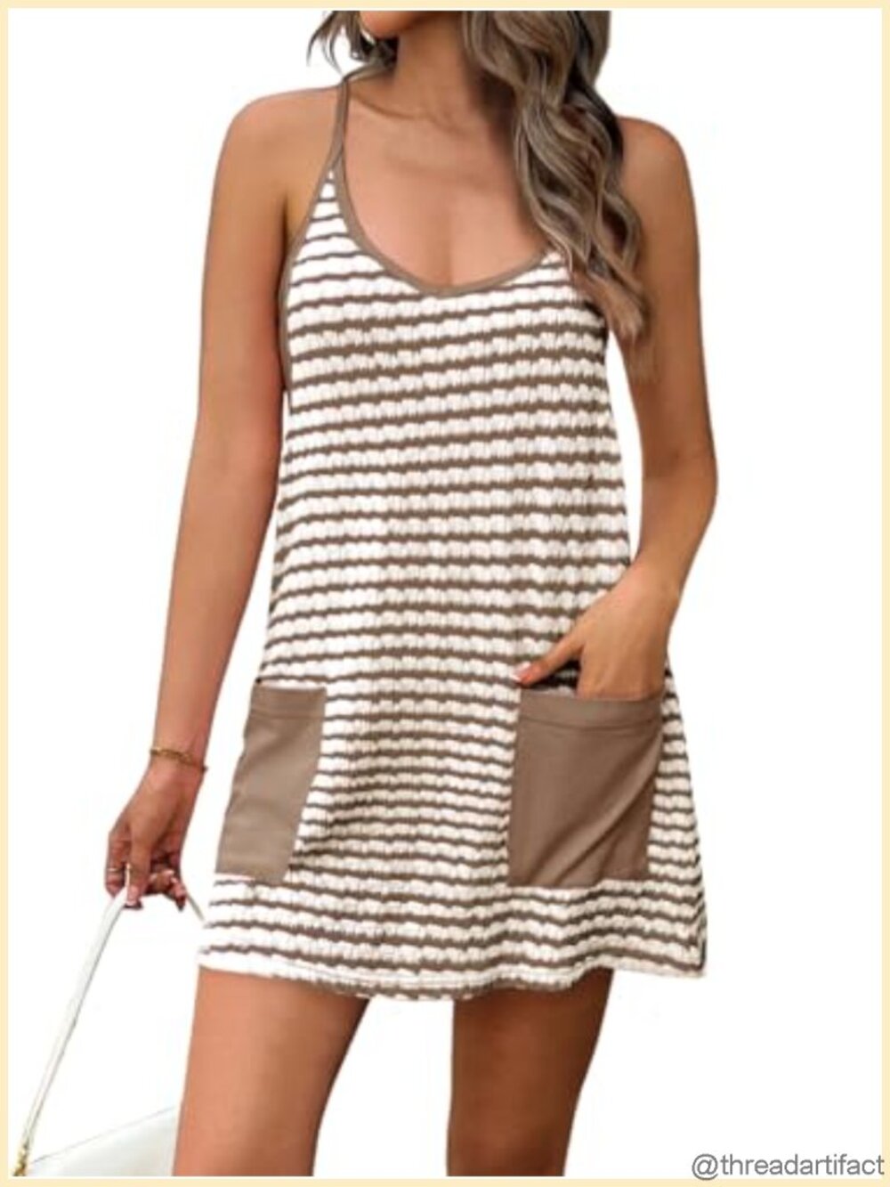 Women's Tennis Athletic Dress Mini Romper Built-in Shorts V-Neck Pockets Striped